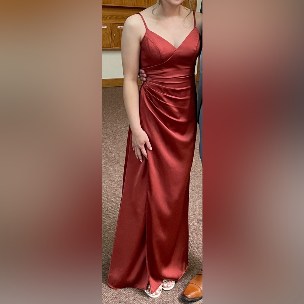 Azazie Satin Bridesmaid Dress in Terracotta